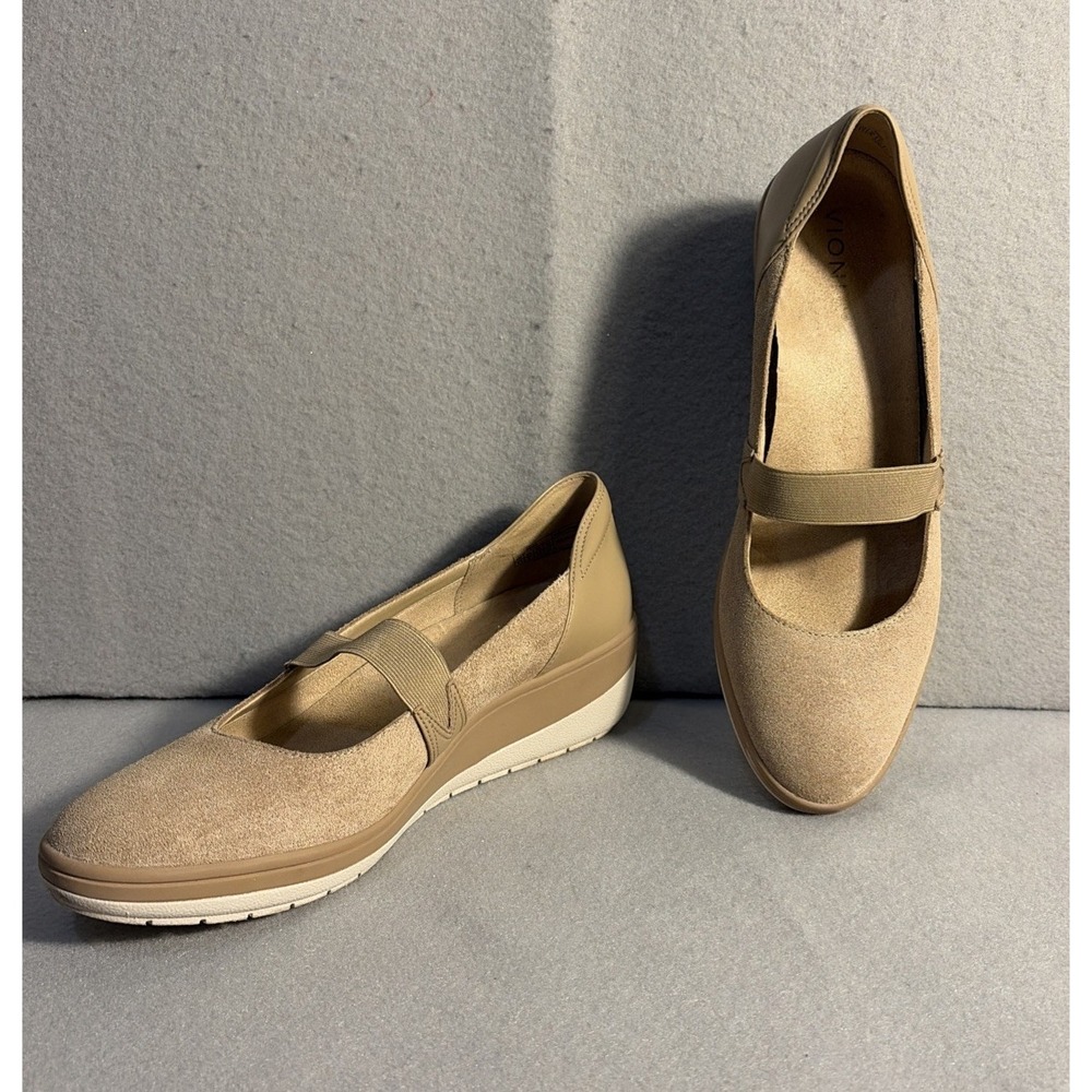 Vionic Suede Mary Jane Wedges Judie Wheat Tan 11 Women's